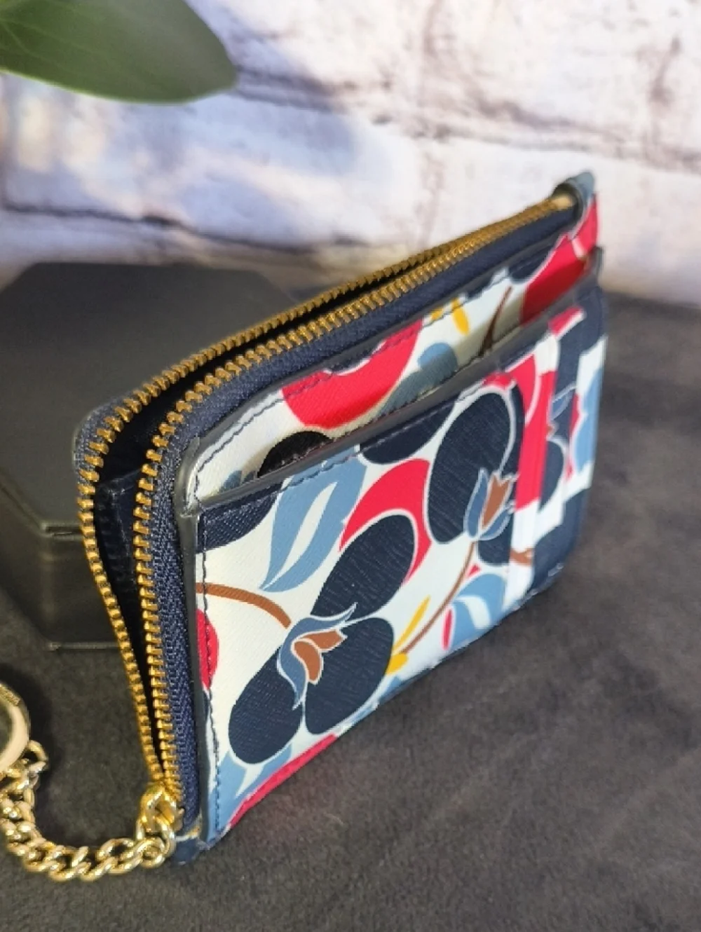 kate spade Floral Zip Card Wallet in Navy, Red, White & Yellow